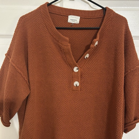 ANDREE  By Unit Women's Short Sleeve Sweater Size 1X  Knit Pullover Fall Orange - Picture 1 of 11